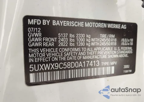 2013 BMW X3 xDrive28I from USA, damaged, VIN 5UXWX9C58D0A17413